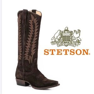 Stetson 10 tall suede cowgirl western boots brown new with tags in original box